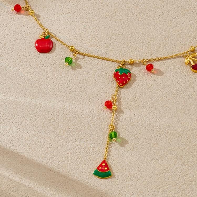 Creatieve Druppelhanger Ketting Watermeloen Aardbei Fruit Ontwerp Roestvrij Staal Sleutelbeen Ketting Nek Sieraden