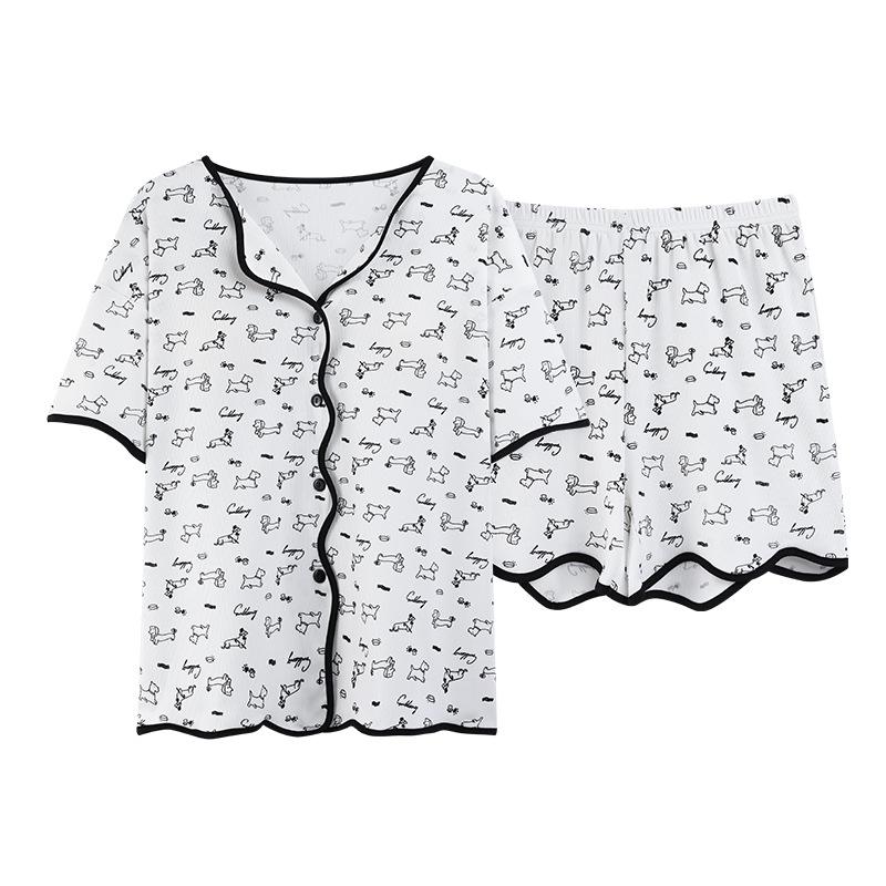 Women's Thin Korean-Style Sweet Pajama Set with Bra Pads - Summer Short Sleeve & Shorts Cardigan, Anti-Pilling Home Wear