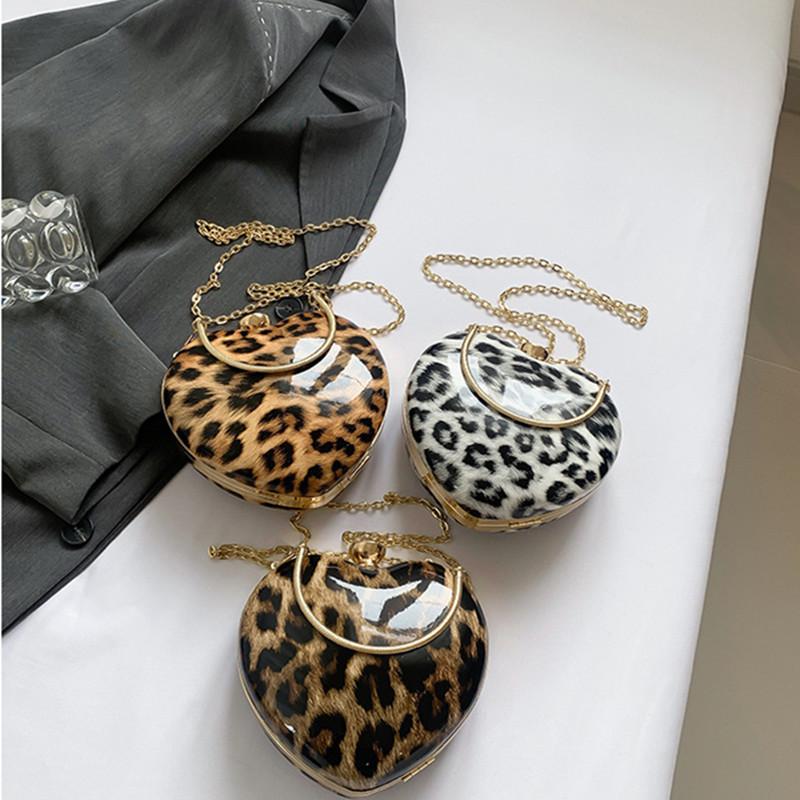 2025 Damen Mode Abend-Clutch Tasche Herzform Acryl Leopardenmuster Luxus Handtasche Umhängetasche Damen Handgelenktasche
