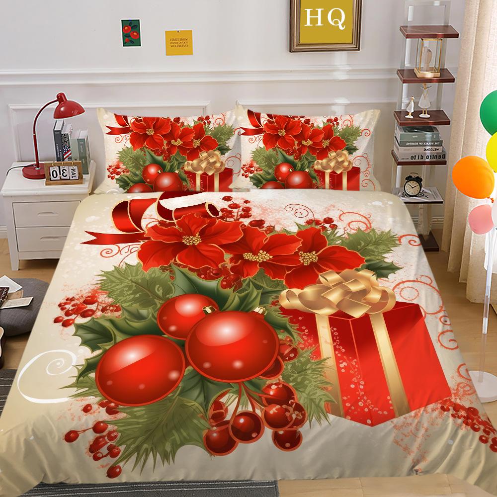 Świąteczny Nadruk Cyfrowy Druk 3D Poliestrowa Poszewka na Poduszkę Poszwa na Kołdrę Dostępny Zestaw Dwu- lub Trzyczęściowy