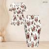 Women Plus Size Two Piece Outfit Round Neck Short Sleeve Rose Floral Print Peplum Top And Pencil Skirt