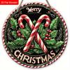 2D Flat 1pc Christmas ‘'Cane Sugar Greens’' Logo Wooden Sign Decoration, Front Door Embossed Effect Wall Decoration, Suitable for Home, Garden Patio