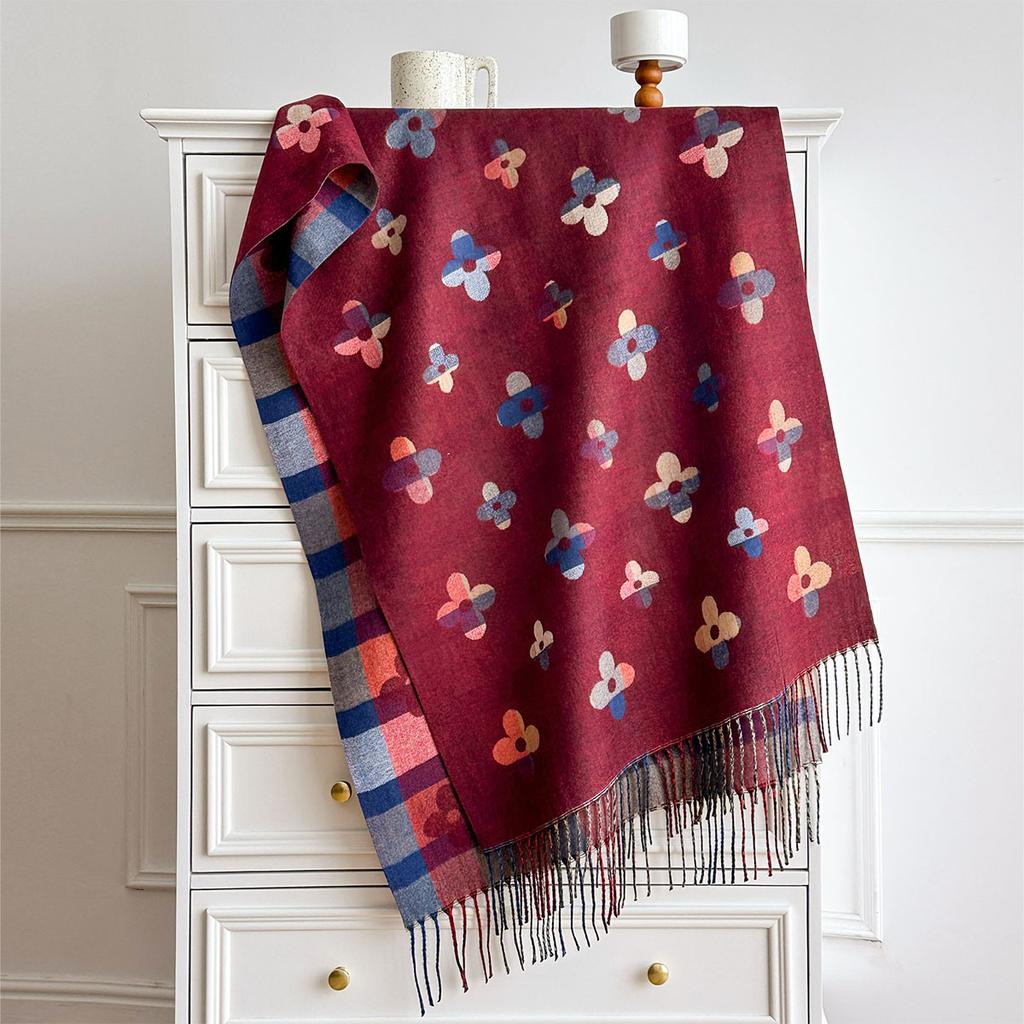 Autumn and winter new simple flower jacquard scarf women's color long fringed shawl imitation cashmere warm outer scarf