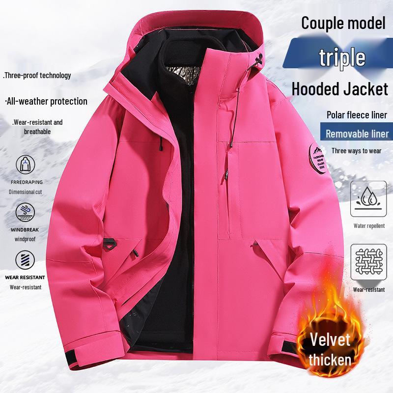 Trendy Brand Women's Blue Softshell Jacket - Windproof & Waterproof, 3-in-1 Autumn/Winter Outdoor Climbing & Mountaineering Apparel