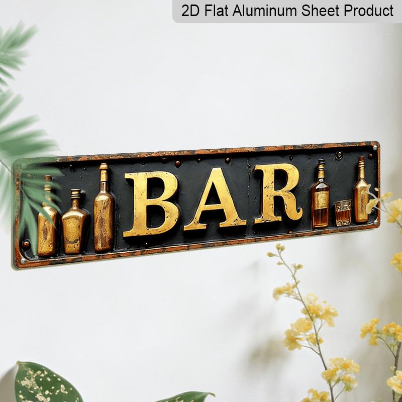 2D Flach, Pack Vintage BAR Metallwandschild - Langlebige Retro-Dekoration mit Vintage-Goldbuchstaben & Einfache Montage, Keine Verkabelung erforderlich Aluminium
