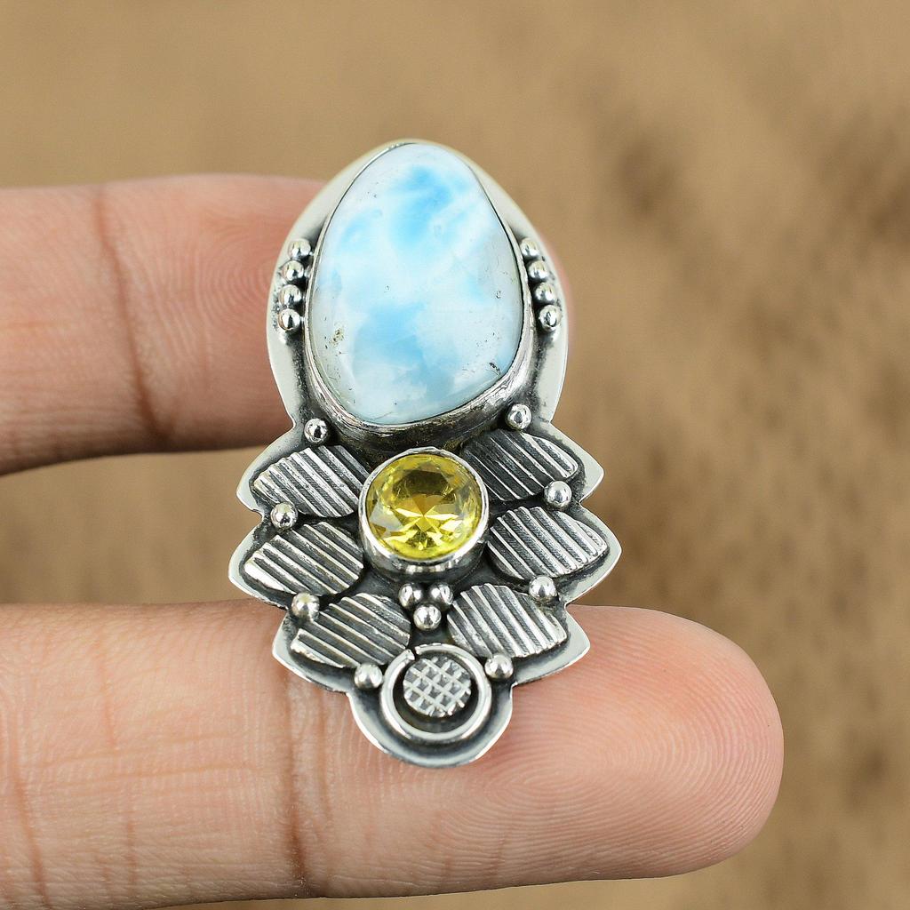 Natural Larimar Gemstone Pendant Handmade 925 Sterling Silver Indian Jewelry