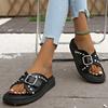 Fashion Comfortable Platform Slippers Women's Summer New Round Toe Open Toe Rivet Metal Buckle Platform Non-Slip Flats