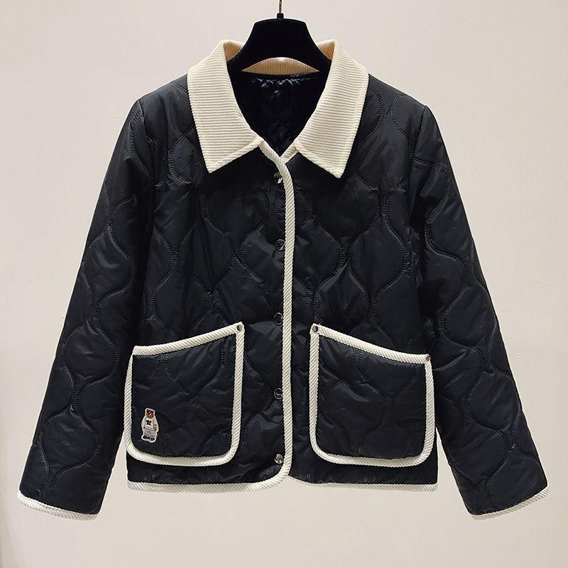 Stylish Short Cotton-Padded Jacket for Students with College Style and Slimming Effect