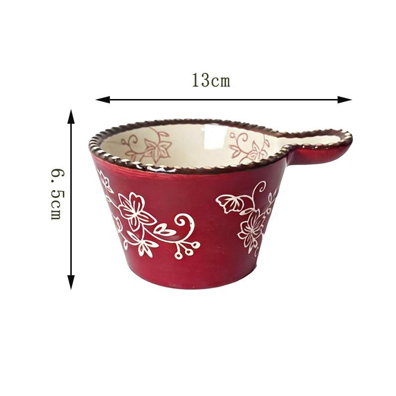 Ceramic Bowl with Handle Multifunctional Baking Bowl Oven Microwave Handmade French Tableware Coffee Cup Breakfast Cereal Bowl