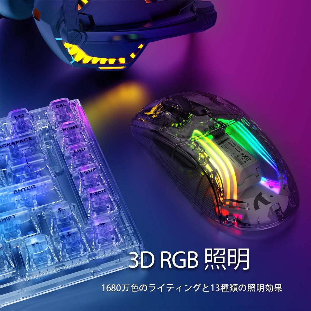 MAMBASNAKE x ATTACK SHARK X2 Gaming Transparent Skeleton PixArt Wireless RGB 800mAh Compatible with and PS4 Retailer Black Mouse, Design, Stylish,