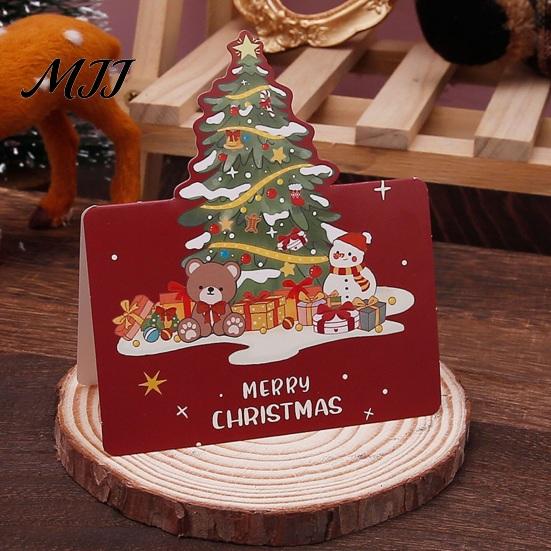 Christmas Gift Supplies 10 Pcs 3D Greeting Card, Cute Tree Santa Snowman Handwritten Holiday Notes Wreath Design Cards for Festive Messages,