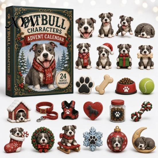Christmas Countdown Calendar Animal Advent 2026, 2D Box with Kids Party Favors Acrylic Dog Pendants, Festive Tree Hanging Decor, Holiday Gift