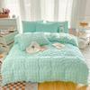 Girls Bubble Gauze Bedding Set Summer Cooling Soft Comforter Cover Kit Solid Color Skin Friendly Sleeping Naked Bedclothes