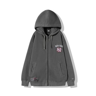 New Era MLB Logo Letter Hooded Rits Gewassen Vintage Lange Mouw Vest Amerikaans Sweatshirt Unisex Jassen Grijs 13789213