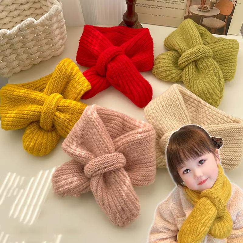 

Kids Woolen Knitted Winter Warm Scarf Solid Color Short Cross Scarf Neck Collars Snood For Girls Boys Soft Outdoor Windproof Neckerchief хакі