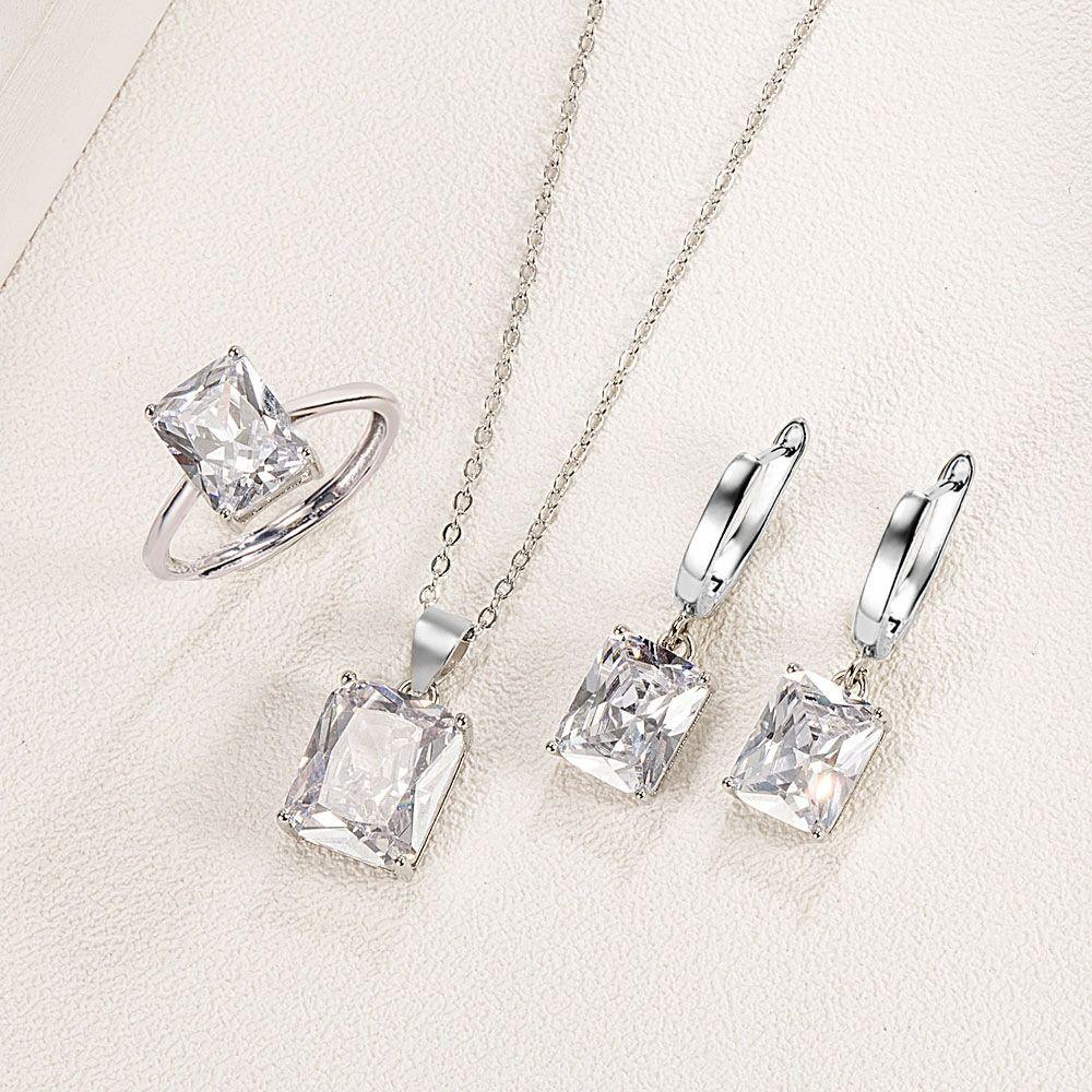 Glass Diamond Necklace Earrings Set Simple Style Necklace Jewelry Set  Women Girls