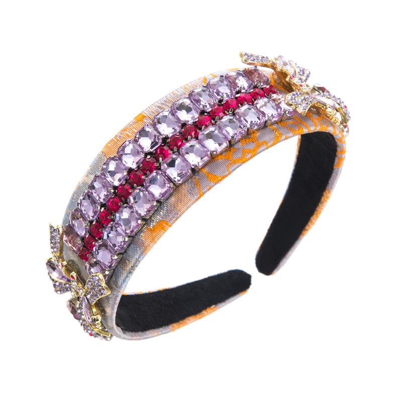 Women's Hairband Heavy Craft Bow Colored Drill Vintage Embroidery Palace Wide Edge Headwear