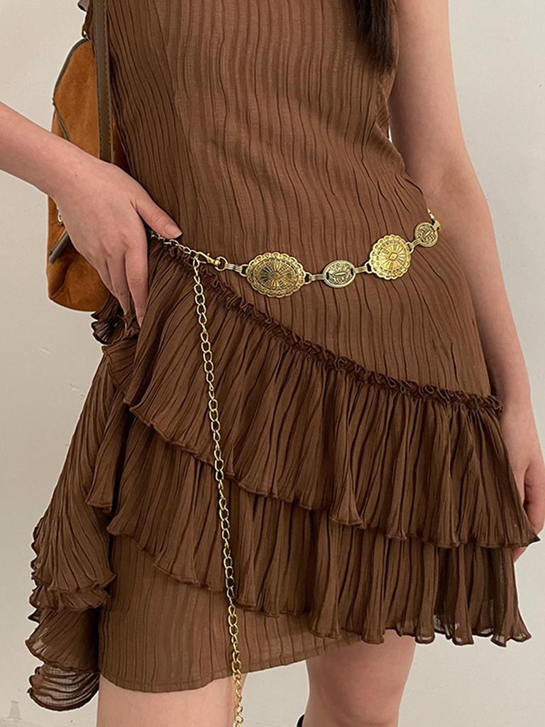 1 set di accessori con catena per la vita per cintura in metallo argentato di alta qualità in stile etnico bohémien retrò da donna con cintura per gonna