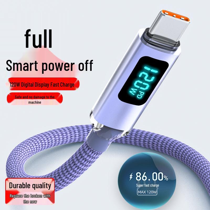 Crystal Shine 120W Type-C Fast Charging Cable for Huawei, Honor, Vivo, Oppo with Digital Display