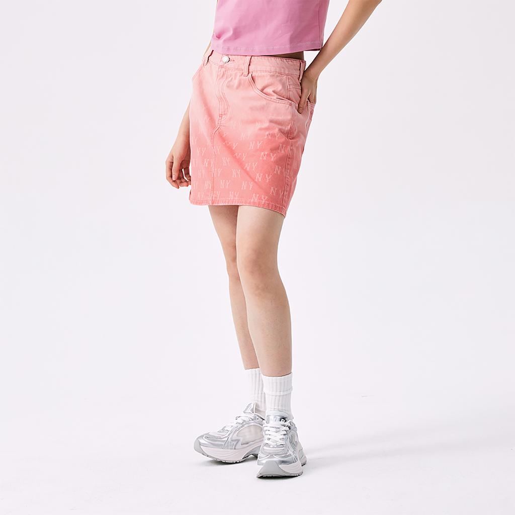 New MLB MONOGRAM Collection New York Yankees SS25 Denim Short Skirts Women's Pink 3FDSM0253-50PKS