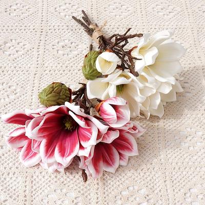 1 Blumenstrauß, echte Haptik, wunderschöne Magnolia-Rose, Kunstseide, Blumenstrauß, Heimdekoration, künstliche Blume, Schmetterling, Orchidee, Hochzeitsdekoration