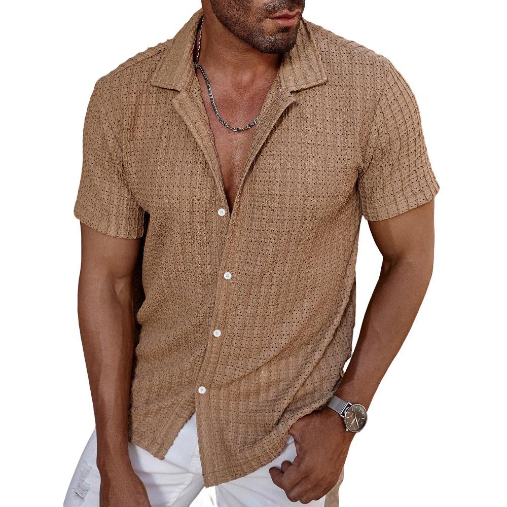 Summer Men s New Collar-buttoned Shirt with Ventilation Holes for Coolness and Breathability, Casual T-shirt S хаки