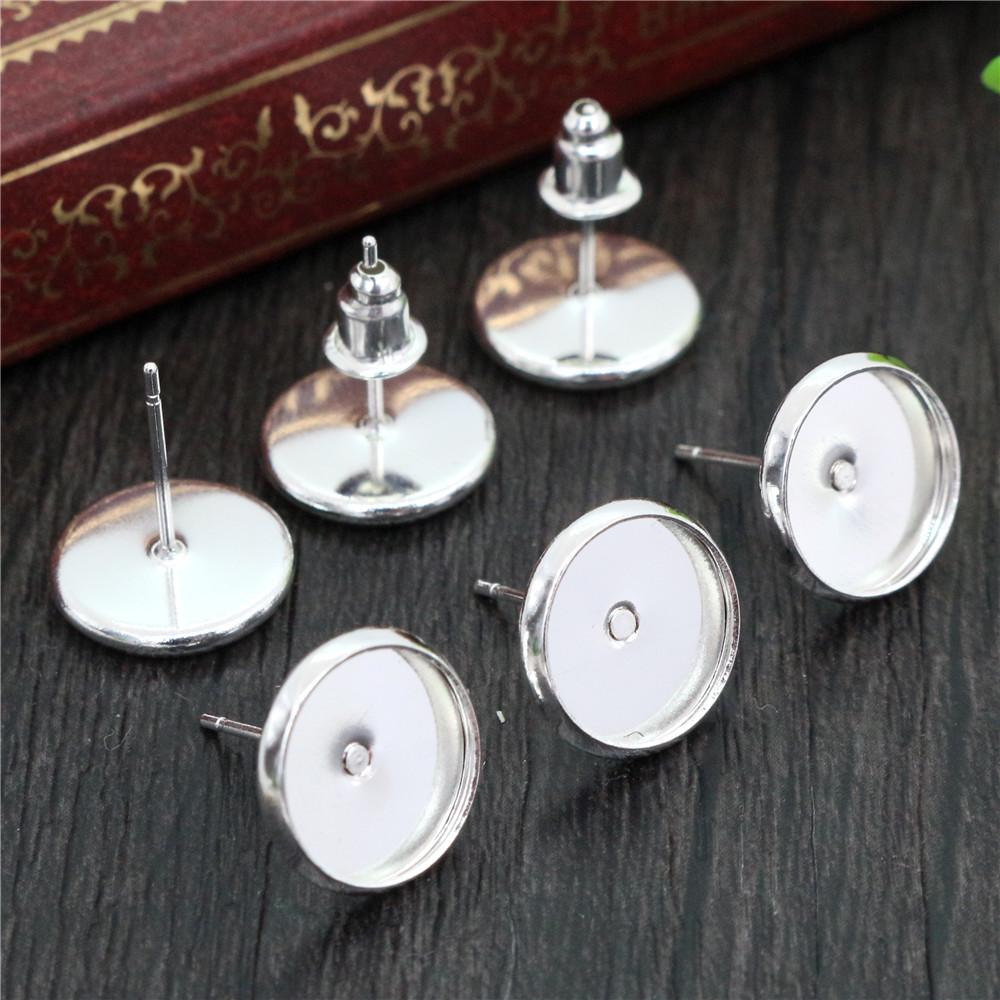8/10/12mm 50 Stück/Los 8 Farben Beschichtet Hohe Qualität Edelstahl Eisen Ohrstecker(mit Ohrstöpsel) Basis, Passend für 10mm Glascabochons