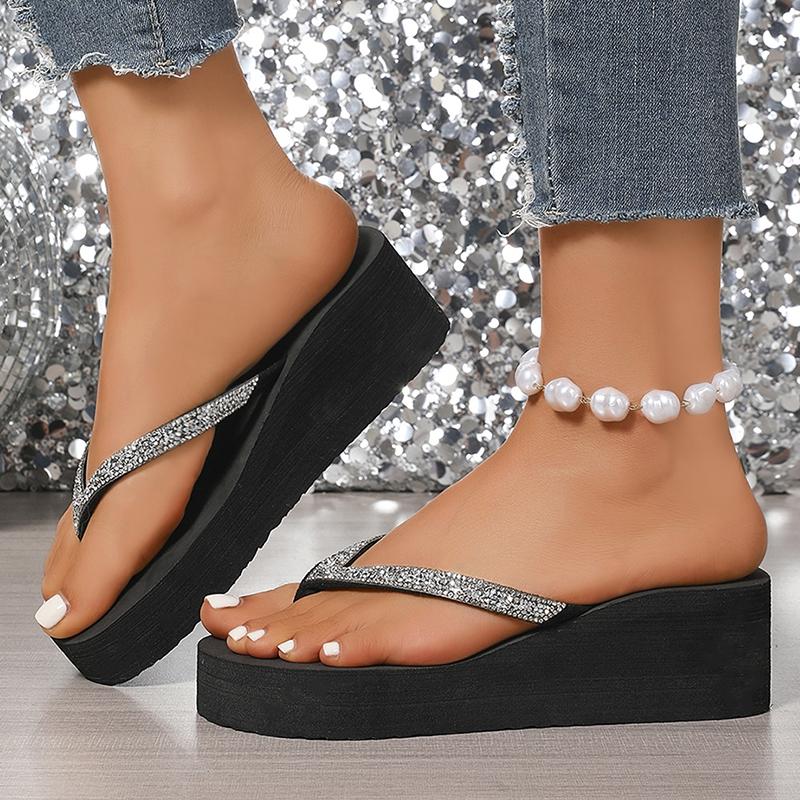 

Fashion Fashion Crystal Wedges Flip Flops for Women 2025 Summer Lightweight Platform Slippers Woman Eva Clip Toe Beach Sandals Size 42 42 серебряный