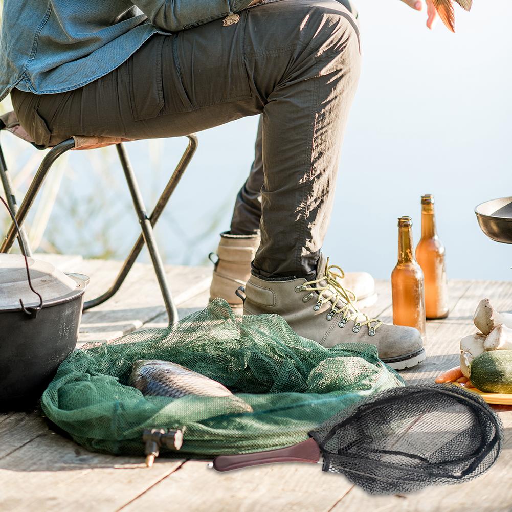 Folding Fishing Landing Net Wooden Handle Fly Fishing Net Catch and Release Net for Trout Bass Pike Fishing Tools