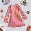 12153 European And American Autumn Women'S New Yarn-Dyed Striped Slim-Fitting Deep V-Neck Horn Long-Sleeved Hip-Wrapped Dress