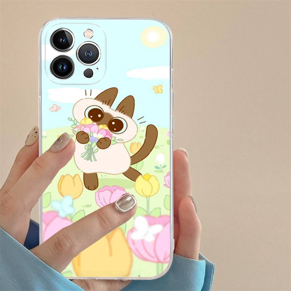 Cartoon Siamese Cat Couple TPU Silicone Case for IPhone 11 12 13 14 15 16 17 Pro Max Shockproof Clear Back Cover