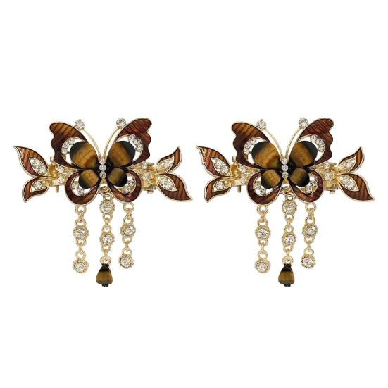 1/2 st Fjärilsformad Hårklämma med Tofskedja Anti-halk Glittrande Strass Hårklo Hårstylingverktyg Håraccessoar