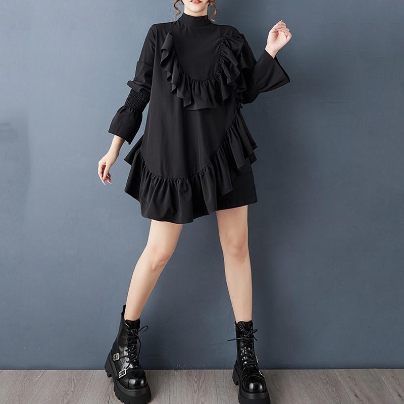Long sleeve plus size Black vintage new in dresses for women casual loose mini short spring autumn dress