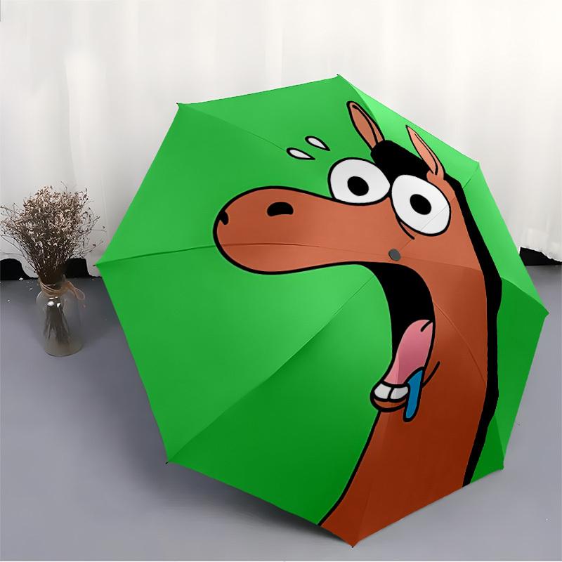 1pc Horse Expression Automatic Folding Umbrella Automatic Open/Close, 8-Rib Durable Frame, Compact Travel Umbrella Suitable032