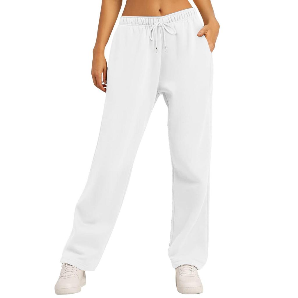 Women's Straight-Leg Fleece-Lined Sweatpants: Autumn/Winter Style, Loose Fit