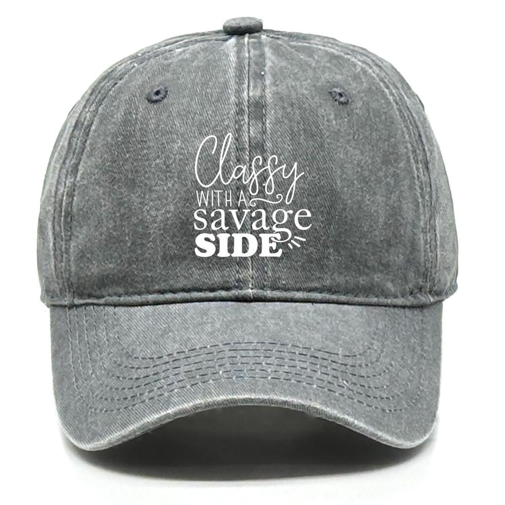 classy savage side" Print Snapback Baseball Cap, Flat Cap Headwear Raw Brim Breathable Curved Brim Adjustable Sun Hat