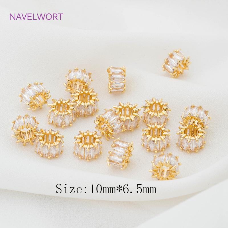 18K Gold Plated Brass Big Hole Cubic Zirconia Crystal Spacer Beads Fittings DIY Bracelet Necklace Jewellery Making Crafts