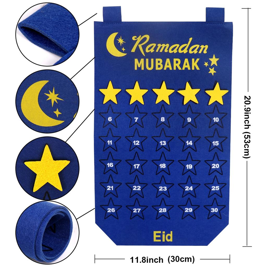 DIY Eid Mubarak Felt Ramadan Calendar With Pocket for Kids Gifts Countdown Calendrier Ramadan 2025 Kareem Muslim Party Decor