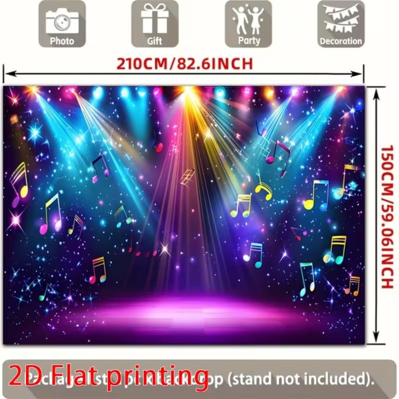 2D Disco Stage Backdrop Glowing Music Notes Birthday Party Photo Background