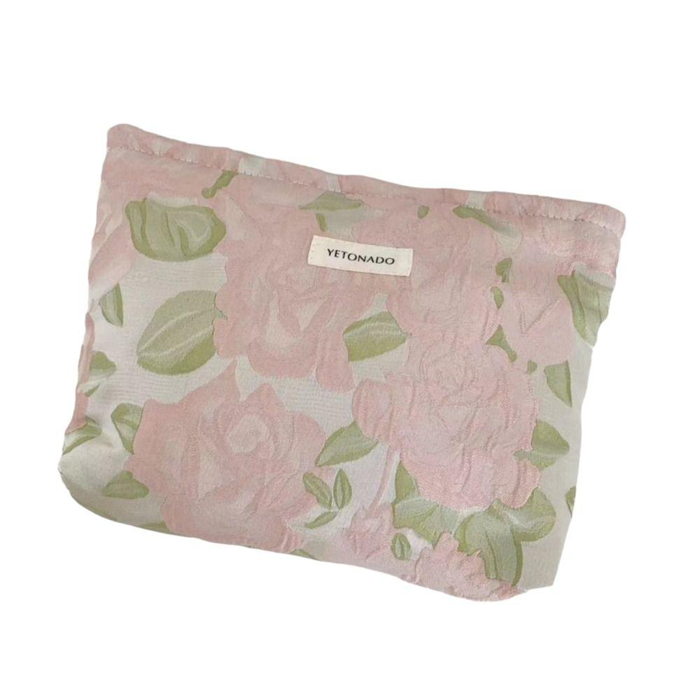 Polyester Canvas Flower Clutch Bag Flower Pattern Zipper Closure Makeup Bag Portable Large Capacity Travel Toiletry Bag