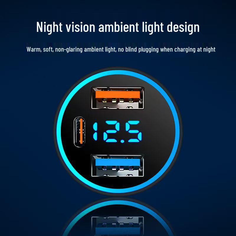 160W Multi-Port Car Charger with PD & Flash Charge, Digital Display, Metal Body - Compatible with Apple & Huawei