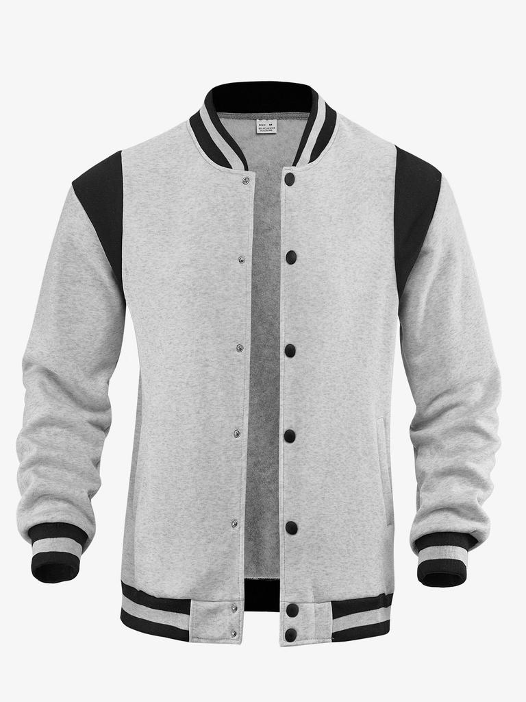 Men's Casual High Street Fleece-lined Patchwork Stand Collar Varsity Jacket