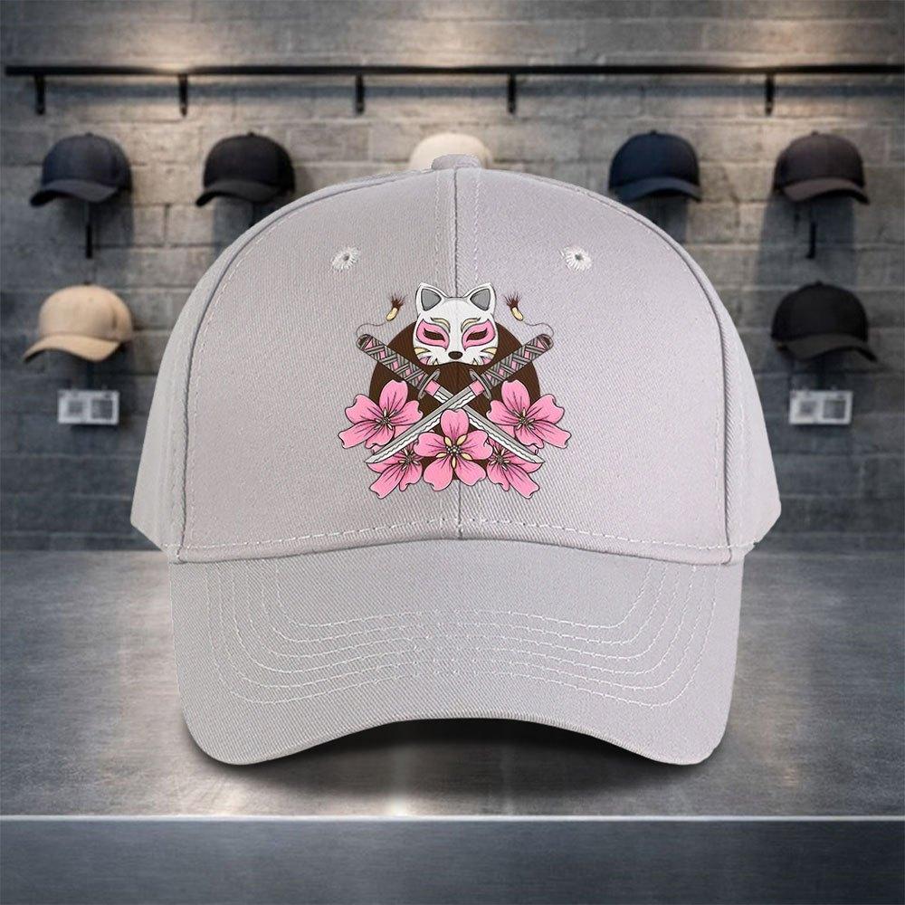 Kitsune Fox Mask Katana Cherry Blossom Baseball Cap Unisex Polyester Casual Adjustable Outdoor Hat