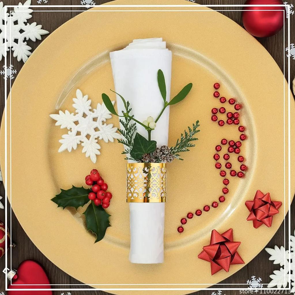 100/50Pcs Napkin Ring Hollow Pattern Gold And Silver Napkin Ring Wedding Party Table Decoration Supplies Wedding Decoration