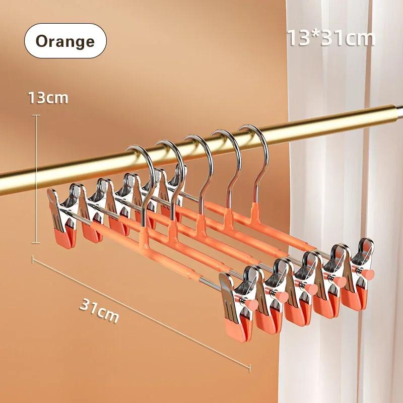 5PCS Pant Hangers Heavy Duty with Adjustable Clip Pants Skirt Hangers Non Slip Shorts Hangers Saving Space Stainless Steels