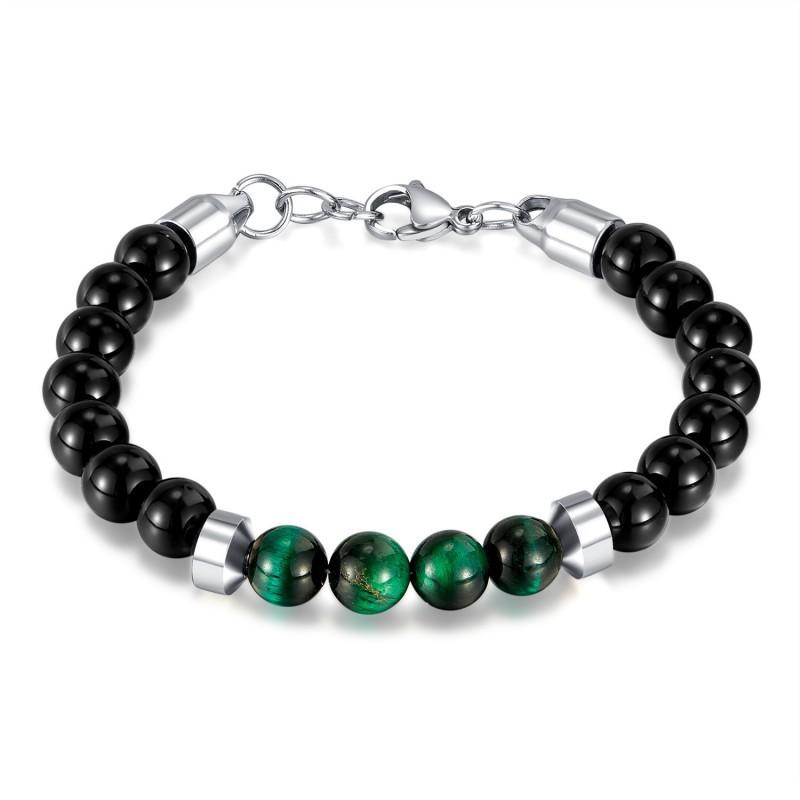 

Stainless Steel Men s Bracelet Design With A Natural Dreamy Tiger Eye Stone Green Pillar Titanium
