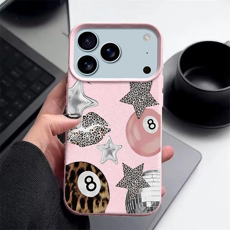 Vintage Leopard Print Stars Billiards Case For iPhone 17 Pro Max iPhone 16 Pro Max 15 14 13 12 11 16E Air Luxury Leather Texture Silicone Cover