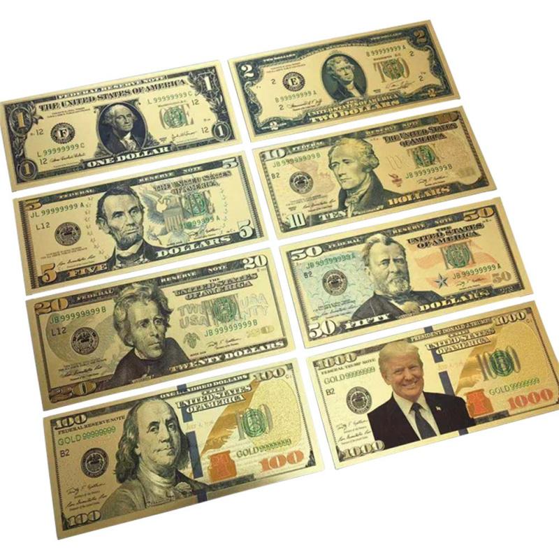 8Pcs//set commemorative gold foil usa dollars paper money banknotes collectionsTB