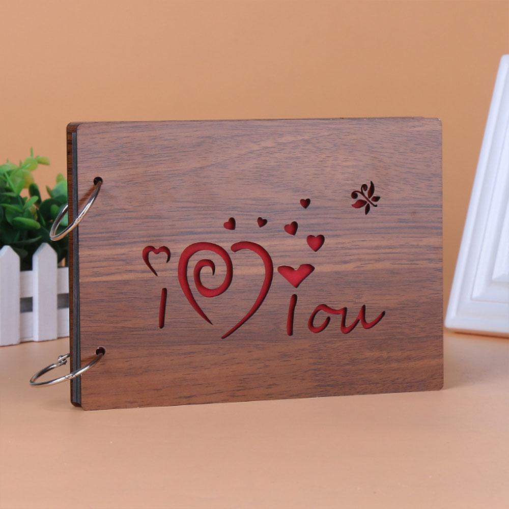 Photo Album Black Pages 8 Inch Wood Scrapbook DIY for Valentines Baby Lovers Anniversary Day Birthday Christmas Gift