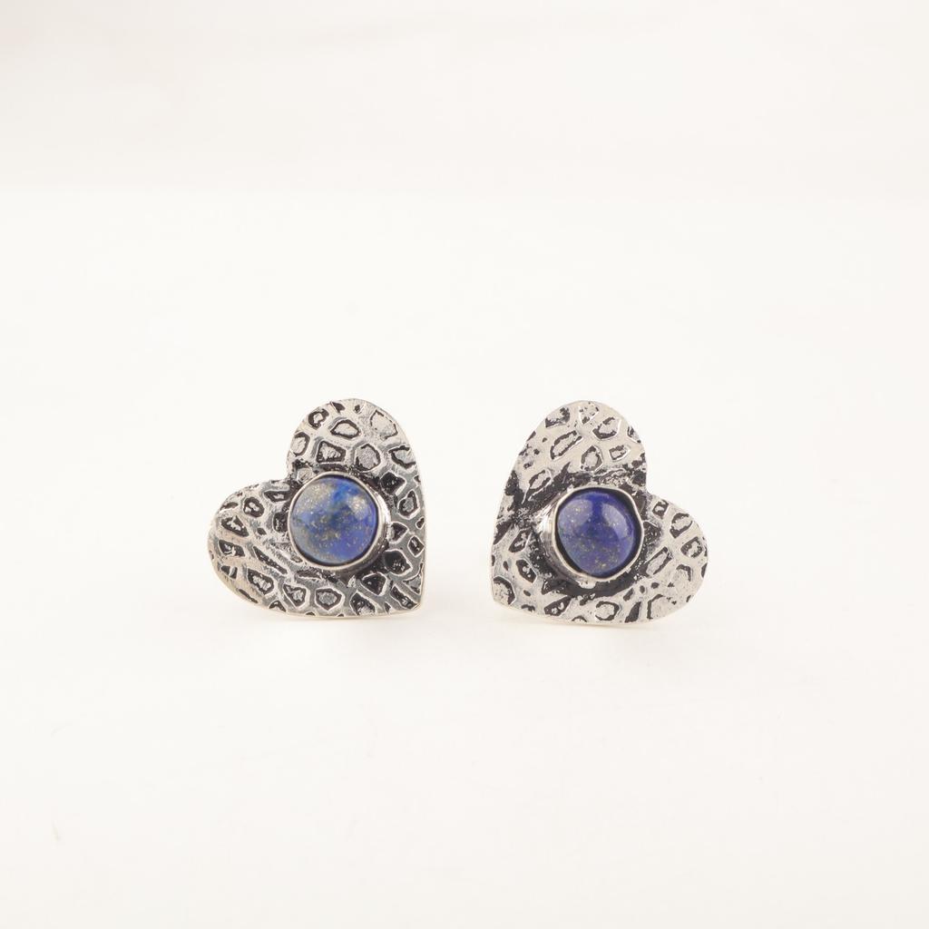 Natural Lapis Lazuli Gemstone 925 Sterling Silver Jewelry Handcrafted Studs 0.6" EE-143-20